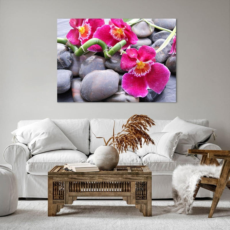 Bilder auf Leinwand 100x70cm Leinwandbild Asiatisch bambus orchidee steine Gross Wanddeko Bild Schla