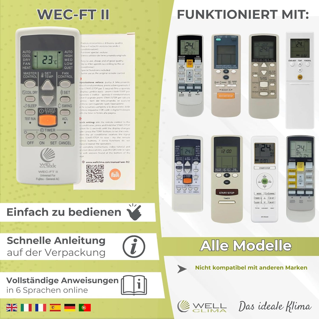 Fernbedienung für Klimaanlagen Fujitsu und General Inverter-Wärmepumpen, Kompatibel mit allen Modell