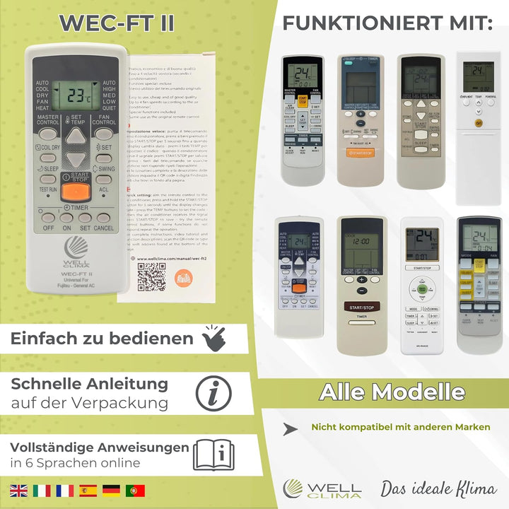 Fernbedienung für Klimaanlagen Fujitsu und General Inverter-Wärmepumpen, Kompatibel mit allen Modell