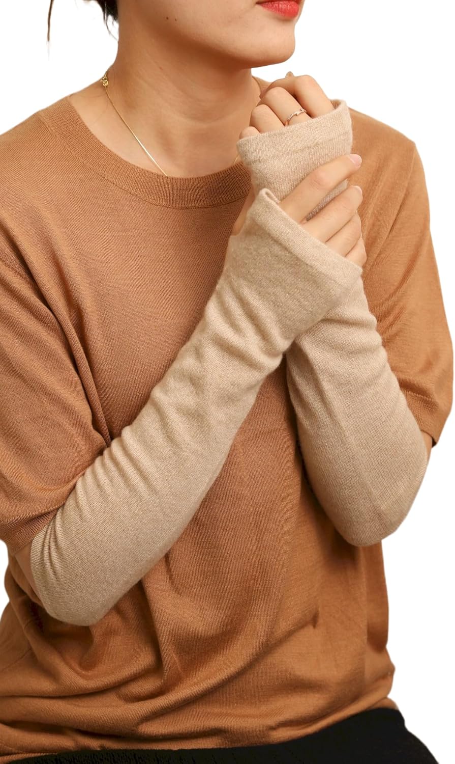 Prettystern Damen Kaschmir-Wolle Arm-Wärmer Lange Arm-stulpen Fingerlose Pulswärmer für Abendmode Lä