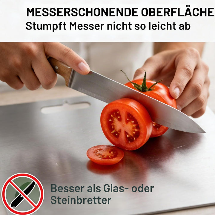 Edelstahl Schneidebrett Set 3-teilig, 1mm Ultra-Dünn &amp; Flexibel, Spülmaschinenfest &amp; Rostfrei, Doppe