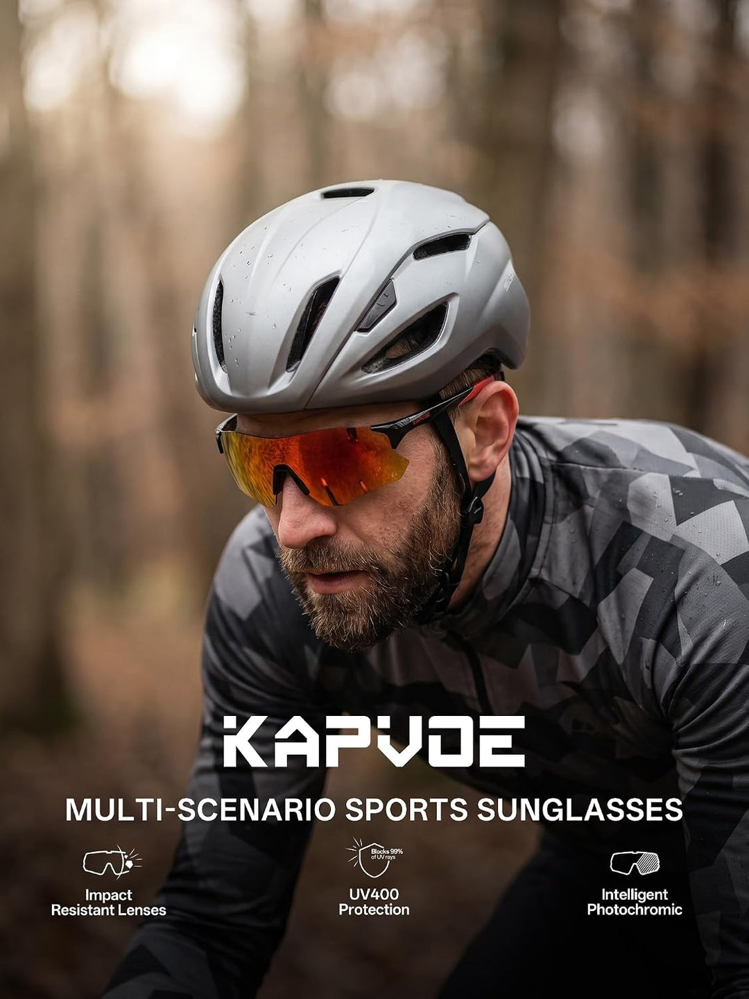KAPVOE Fahrradbrille Selbsttönend Herren Damen 26g Ultraleicht Schnelle Brille MTB Radfahren Radbril