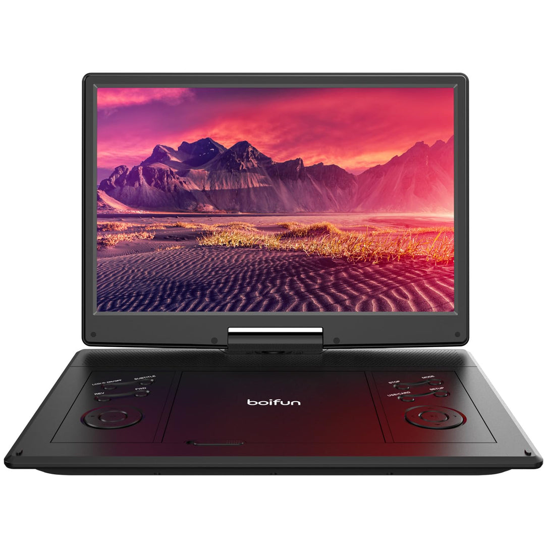 Boifun 15,7 Zoll tragbarer DVD-Player mit 14,1 Zoll HD-Bildschirm, 6 Stunden Akkulaufzeit, unterstüt