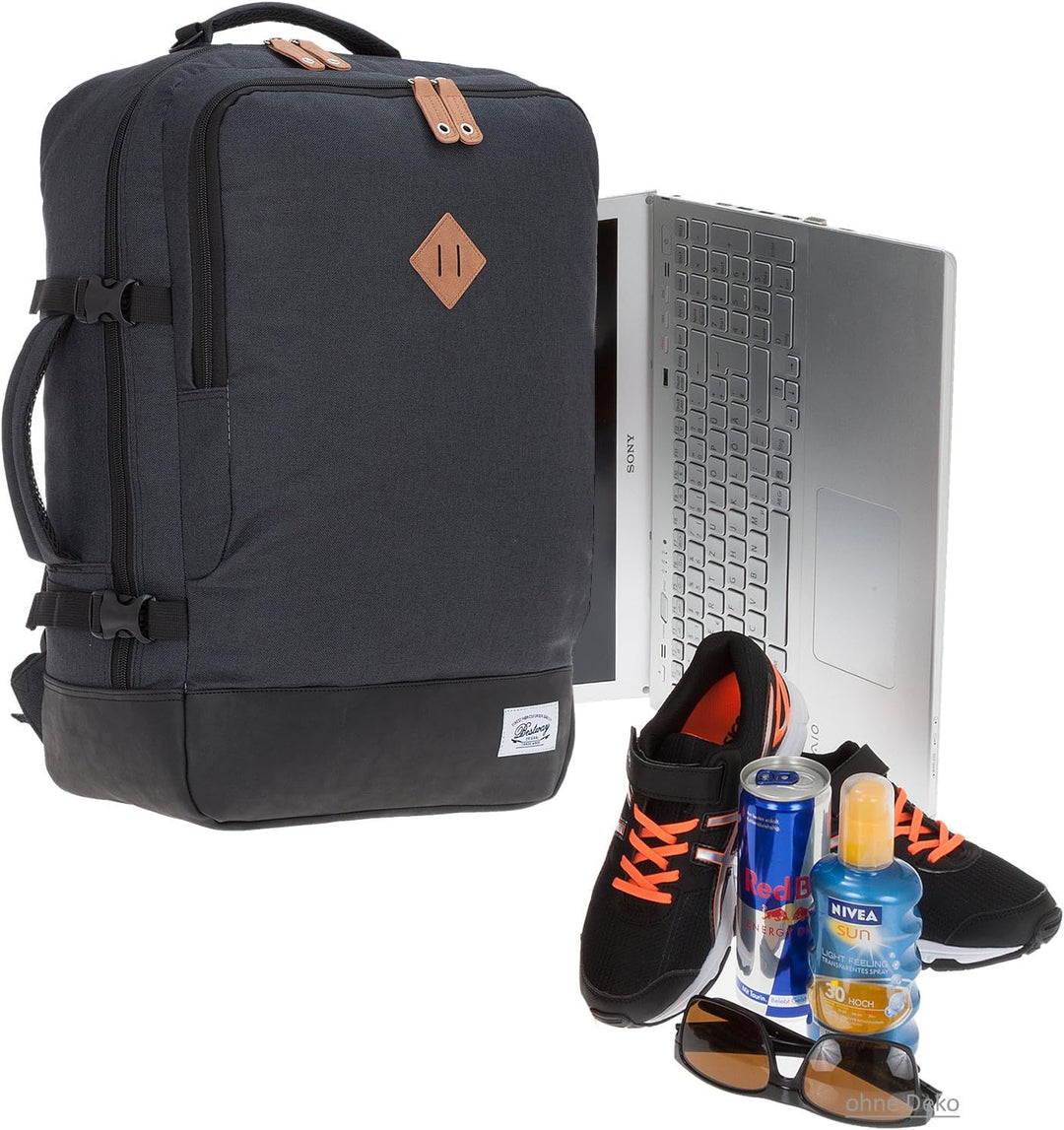 BESTWAY Cabin 40223 Retro Reiserucksack Kabinenrucksack Leichtgepäck Rucksack + Koffergurt (Dunkelgr