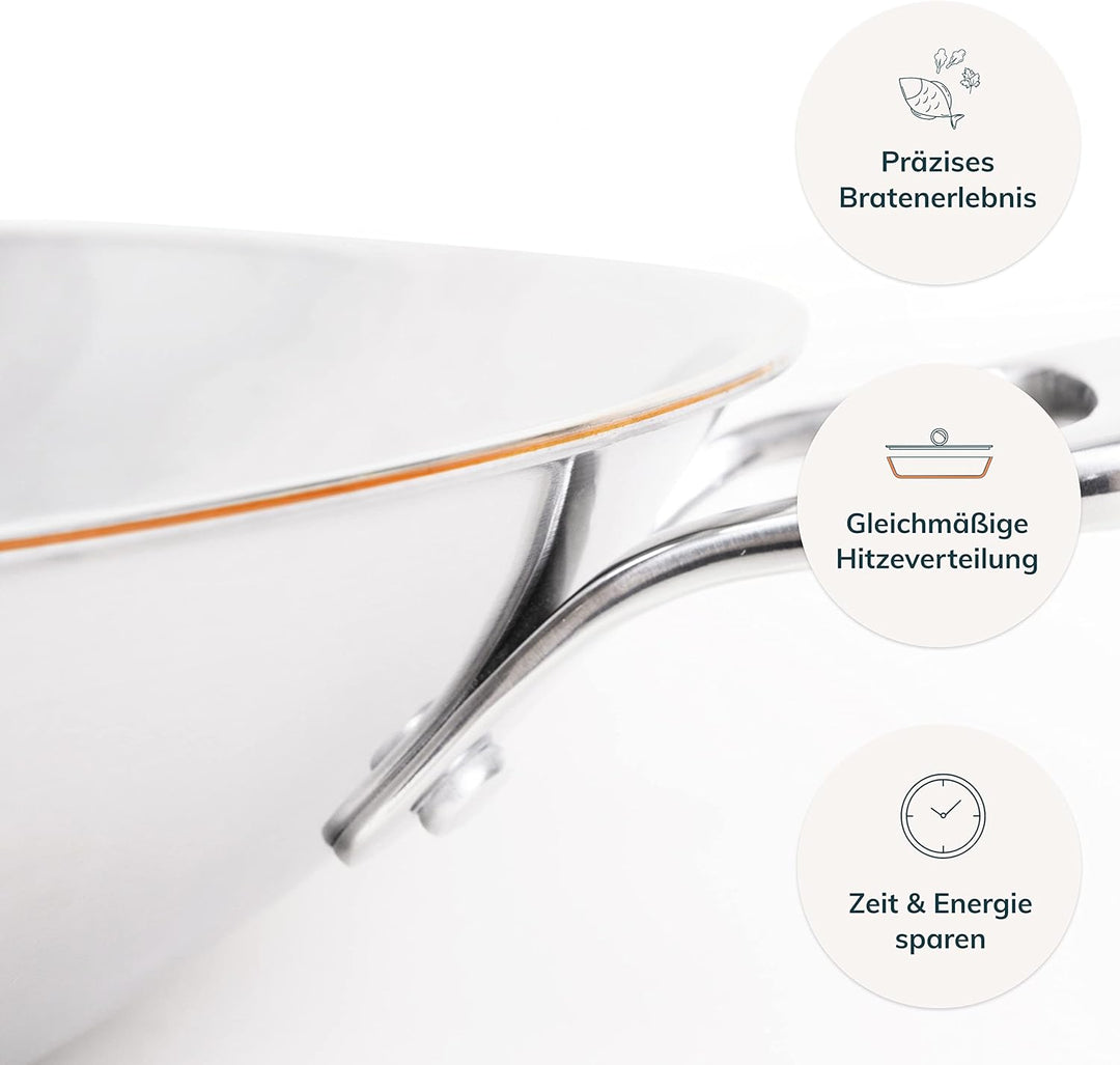 Olavson® Wok Kupferpfanne mit Antihaftbeschichtung aus 5-Schicht-Material, induktions- und spülmasch