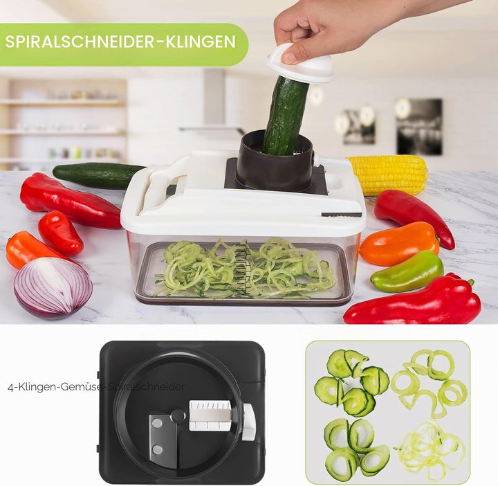 RüK Gemüseschneider, Extra Gross Zerkleinerer Gemüseschneider, Multifunktionaler 10-in-1 Pro Food Ch