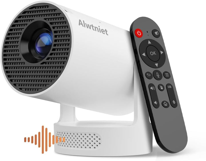 Alwtniet Mini Projektor, Mini Beamer 4K Unterstützt, Wi-Fi 6 und Bluetooth 5.4, 5W Lautsprecher, Aut