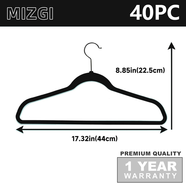 MIZGI Samt-Kleiderbügel, 40 Stück, hochwertig, beflockt, rutschfester Filz und robuste, strapazierfä