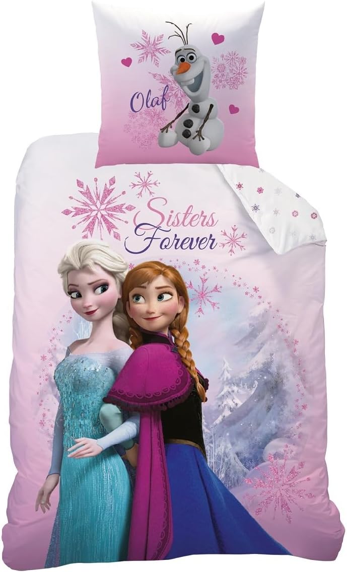 Disney CTI 43999 Bettwäsche Frozen/Ice Queen, Pink Mountain Linen 135 x 200 cm 80 x 80 cm