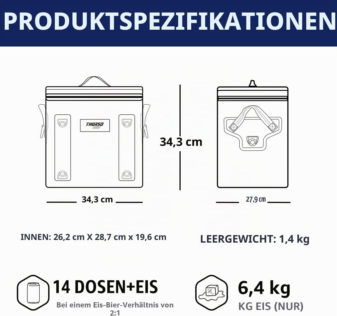 Thurso Surf Soft-Kühltasche für 24 Dosen, tragbare Eiskühltasche, 48 Stunden Isolierung, auslaufsich