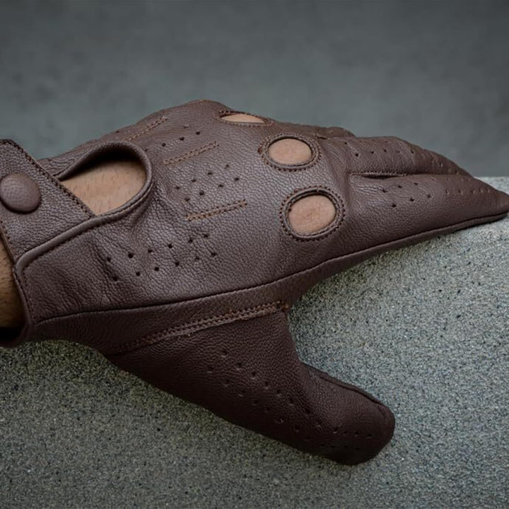 Leatherick Autofahrer Handschuhe Herren – Weiche, Perforierte Fahrhandschuhe mit atmenden Fingerknöc