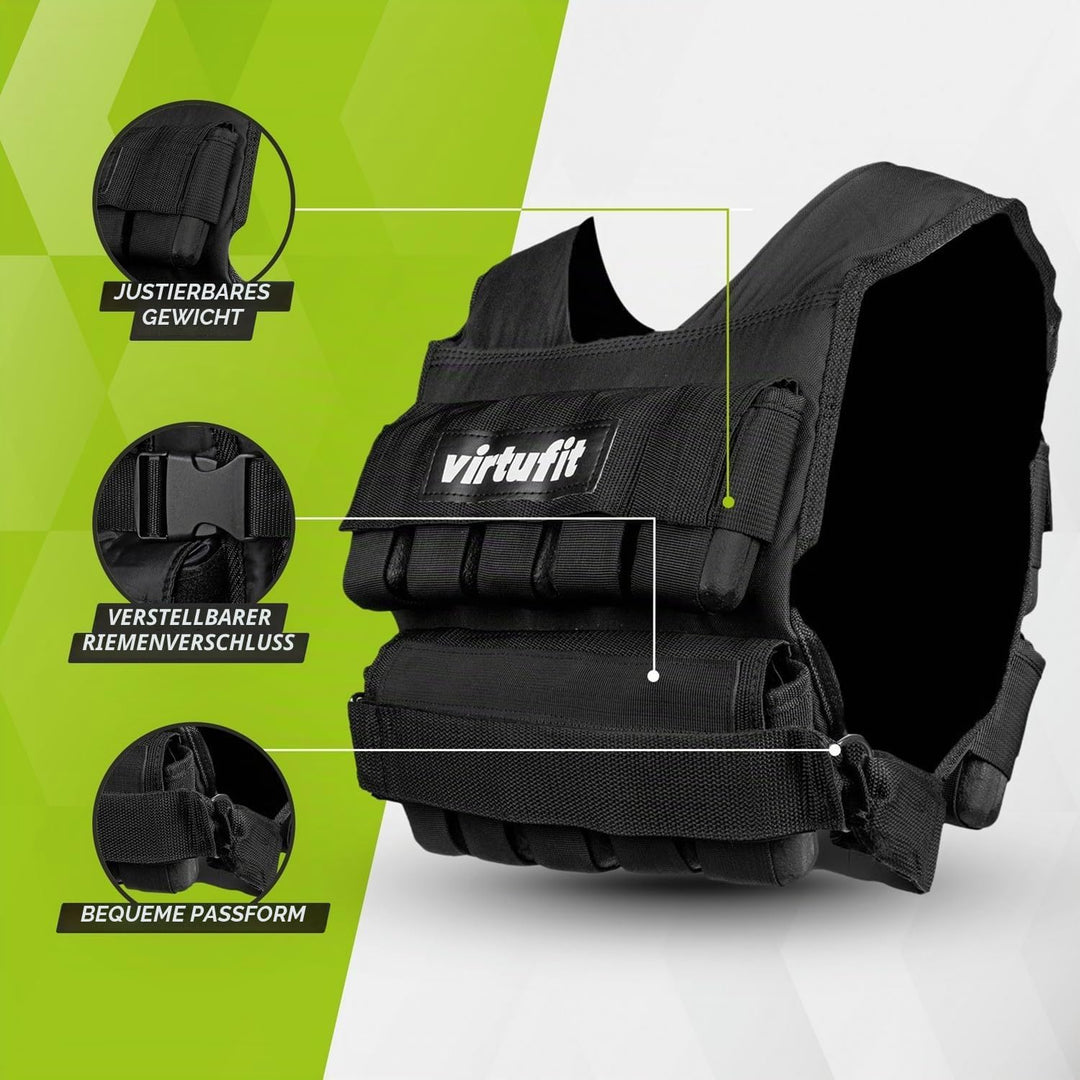 VirtuFit Verstellbare Gewichtsweste Pro - Optionen - 20 kg - 30 kg - Schwarz Schwarz (20 kg), Schwar