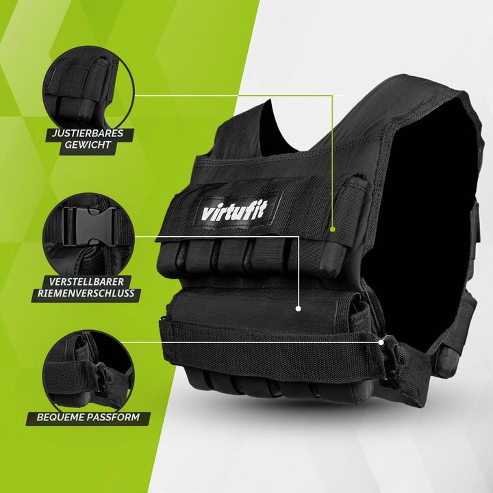 VirtuFit Verstellbare Gewichtsweste Pro - Optionen - 20 kg - 30 kg - Schwarz Schwarz (20 kg), Schwar