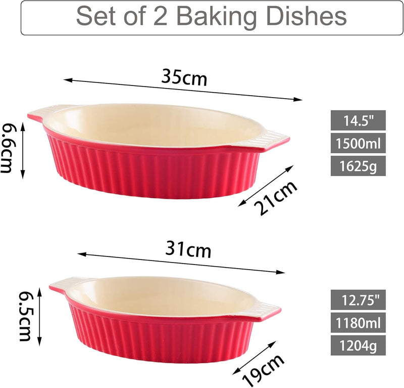 MALACASA, Serie Bake.Bake, 2-TLG. Set Porzellan Backform Kuchenform Brotbackform Back Schale Auflauf