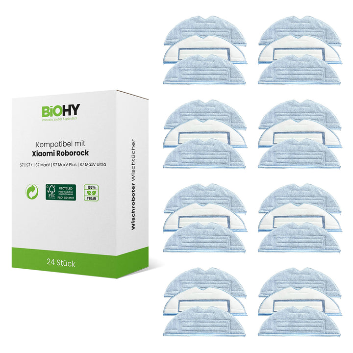 BiOHY Wischtücher Set (24er-Set) | kompatibel mit Roborock S8, S7, S7 +, MaxV Ultra, S7 Pro Ultra |