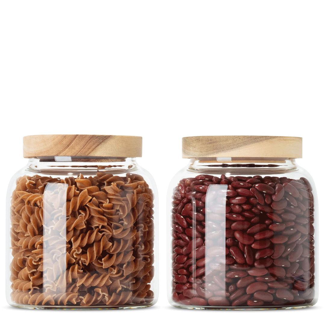 Econovo® Vorratsgläser mit Deckel (2-teilig) 900ml, Vorratsdosen aus Glas mit Holzdeckel luftdicht,