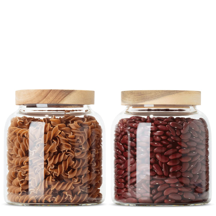 Econovo® Vorratsgläser mit Deckel (2-teilig) 900ml, Vorratsdosen aus Glas mit Holzdeckel luftdicht,