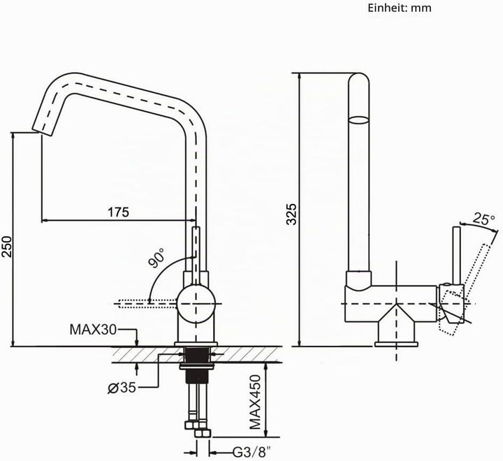 ONECE Vorfenster Wasserhahn Küche mit 2 Strahlarten, Vorfenstermontage Küchenarmatur, Klappbar Armat