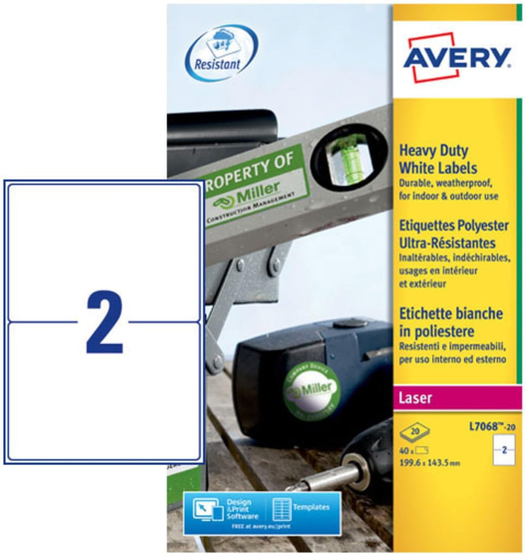 Avery Strapazierfähige Etiketten für Laserdrucker 40, 40
