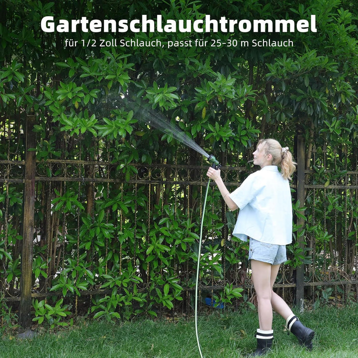 Gartenschlauch Schlauchtrommel für 25–30 m Schlauch (1/2 Zoll), wandmontierbar, tragbarer Schlauchha