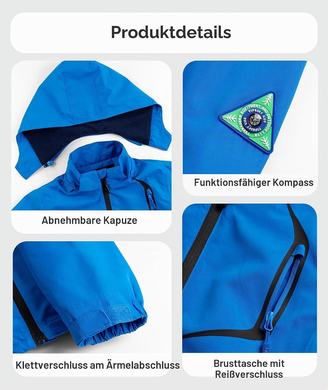 YoungSoul Kinder wasserdichte Regenjacke mit Abnehmbarer Kapuze, Blau