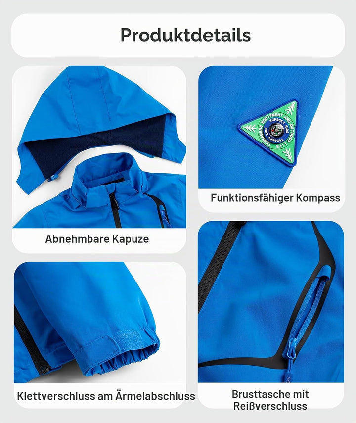 YoungSoul Kinder wasserdichte Regenjacke mit Abnehmbarer Kapuze, Blau