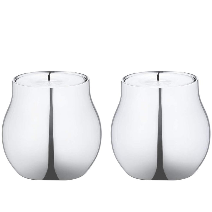 Georg Jensen Teelichthalter, 2 Stück, aus spiegelnd poliertem Edelstahl, Cafu-Kollektion