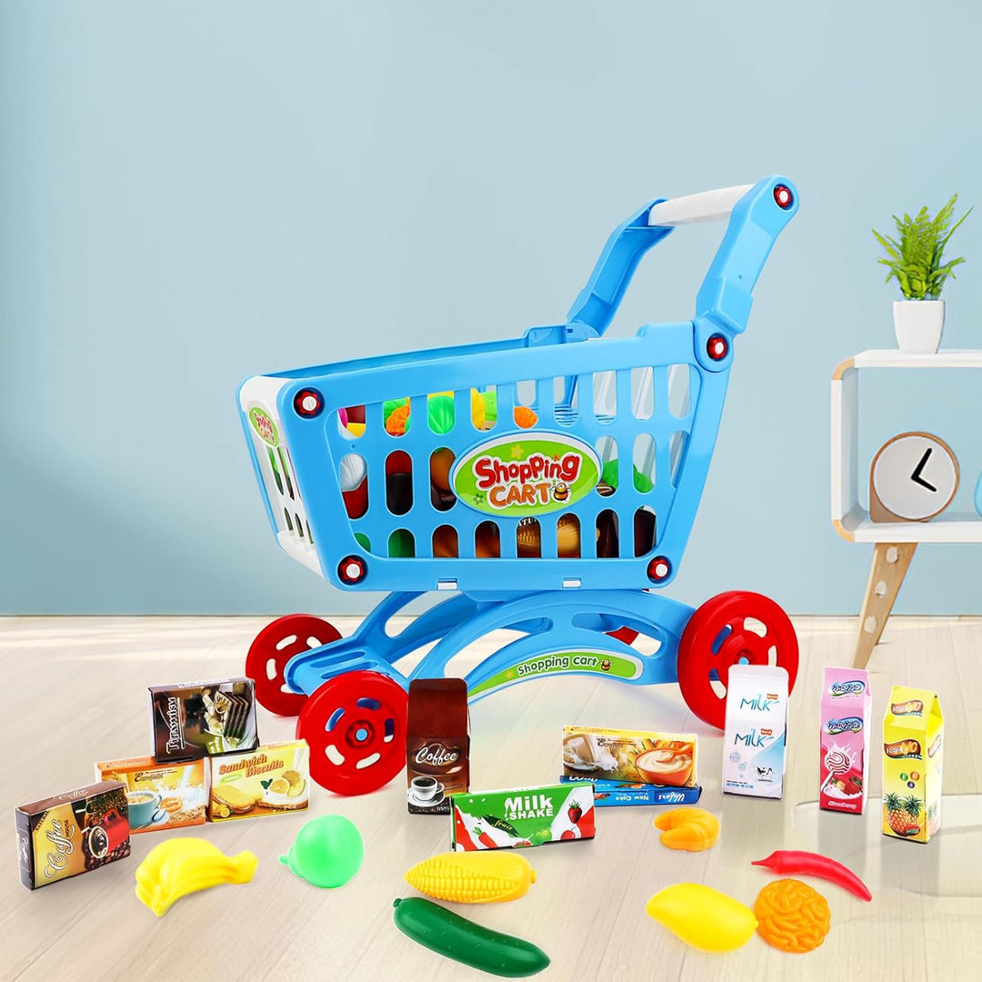 deAO Kinder Einkaufswagen Spielset Gefüllt mit 65 Kuststofflebensmitteln Spielzeug für Jungen und Mä
