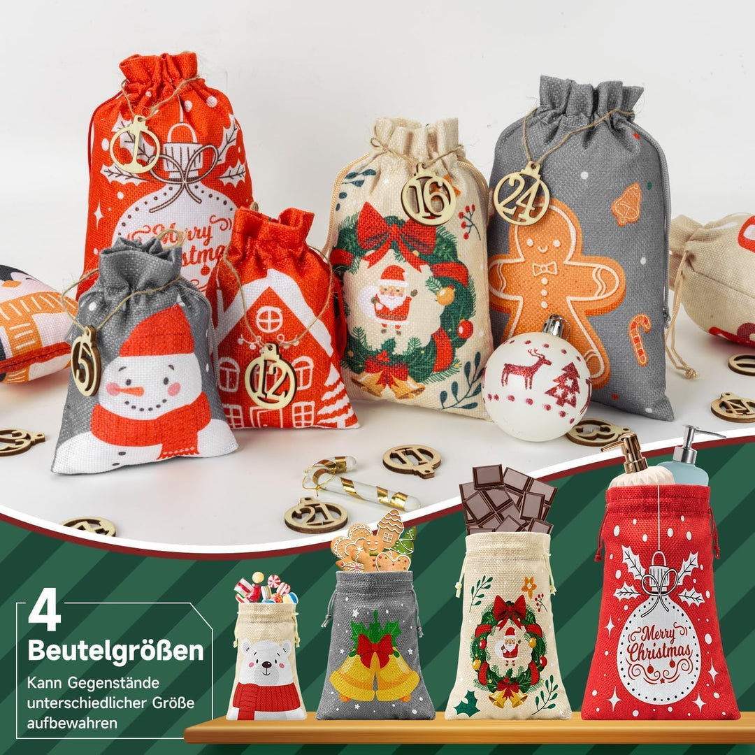 3 Grössen Adventskalender zum Befüllen, Adventskalender Selbst Befüllen Gross, Stoff Weihnachtskalen