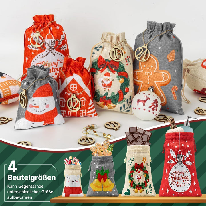 3 Grössen Adventskalender zum Befüllen, Adventskalender Selbst Befüllen Gross, Stoff Weihnachtskalen