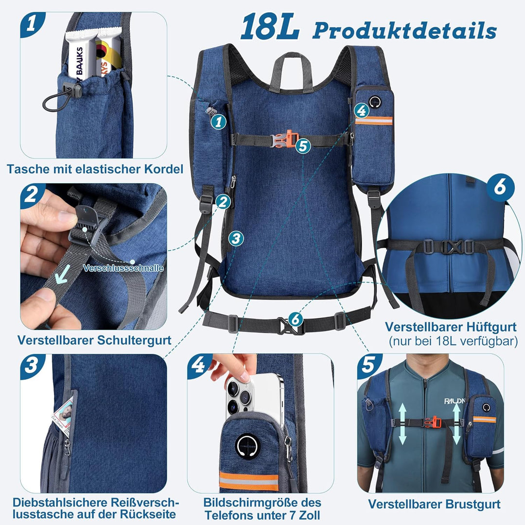 18L Wanderrucksack Herren Kleiner Rucksack Damen Leichter Daypack Tagesrucksack Faltbarer Trekkingru