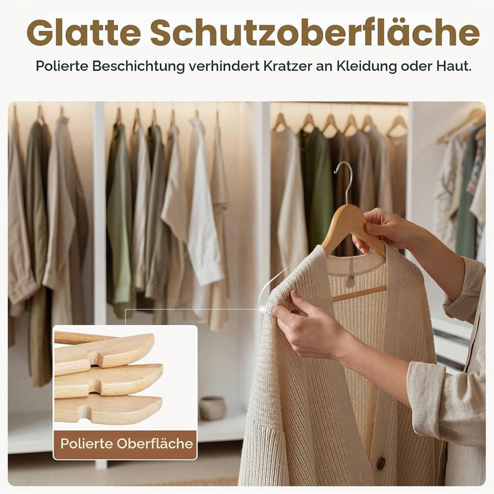 StorageWorks Kleiderbügel, Kleiderbügel Holz, Natürlicher Holzkleiderbügel, Stabile Kleiderbügel rut