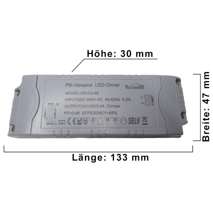 Dimmbarer LED Trafo 12V DC 1-45 Watt Netzteil dimmbar Treiber Transformator für Dimmer G4 MR16 GU5.3