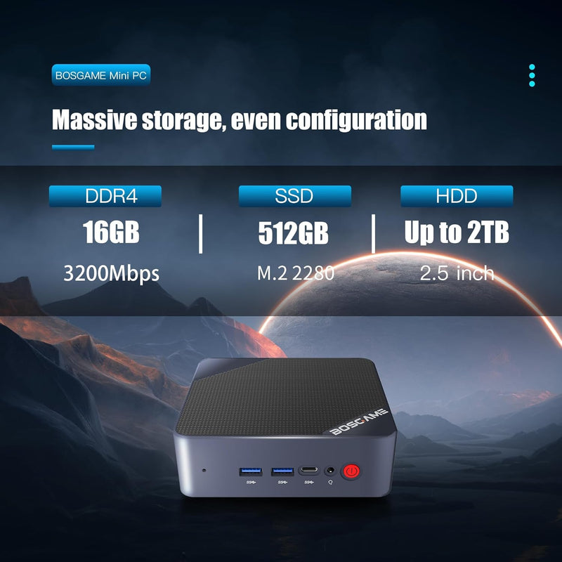 BOSGAME Mini PC Alder Lake Intel N95 Windows 11 Pro Mini Computers, 16 GB DDR4 RAM 512 GB PCIe x1 SS