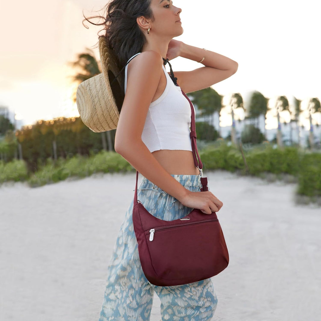 Travelon Unisex Essentials Umhängetasche Compact Crossbody Dunkles Bordeauxrot, Compact Crossbody Du