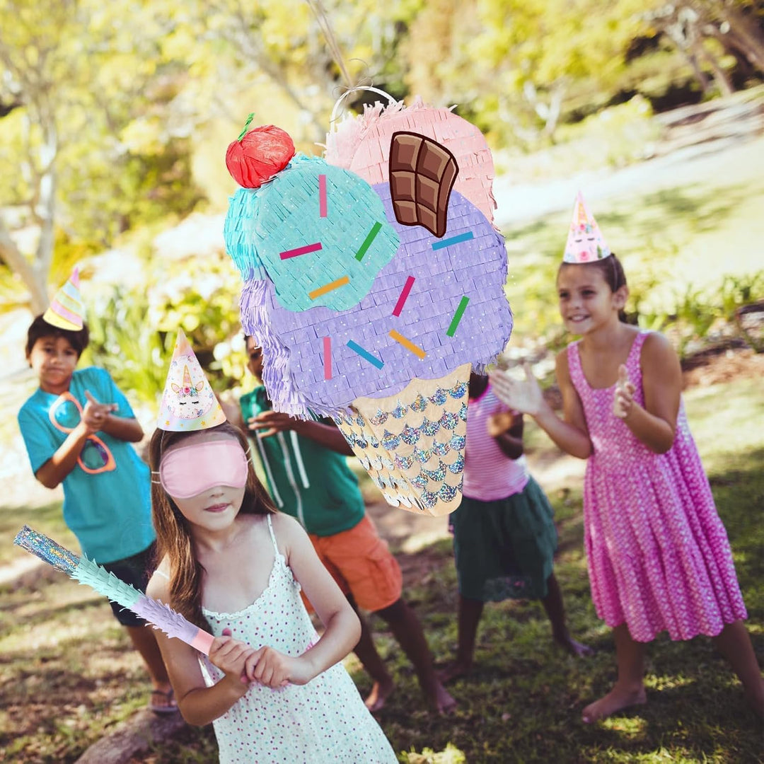 WERNNSAI Eis Pinata – Eiscreme Pinata Geburtstag Mädchen Kinder Eiscreme Piñata Set mit Stock Augenb