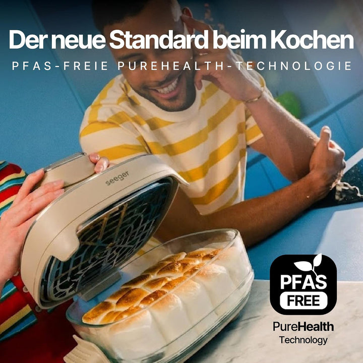 Seeger ClearFry Glas Heissluftfritteuse mit 6 Zubereitungsfunktionen | PFAS-Frei, 2 Glasbehälter (4.