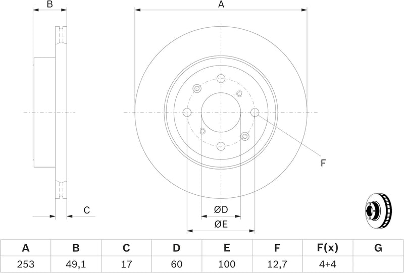 Bosch BD1209 Bremsscheiben - Vorderachse - ECE-R90 Zertifizierung - zwei Bremsscheiben pro Set