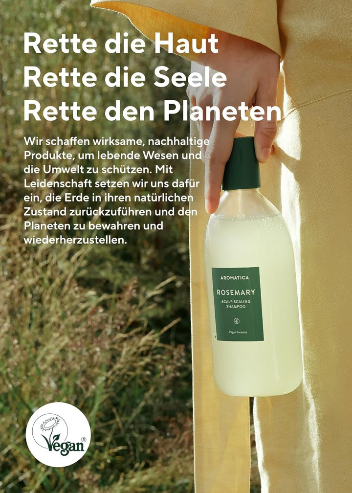 AROMATICA Schrubbendes Shampoo mit Rosmarin Veganes – Entfernt abgestorbene Zellen aus den Poren der