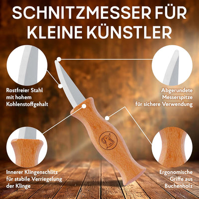 Eli® Schnitzmesser Kinder Set ab 6 Jahre - hochwertiges Kindermesser Schnitzset inkl. schnittfeste H