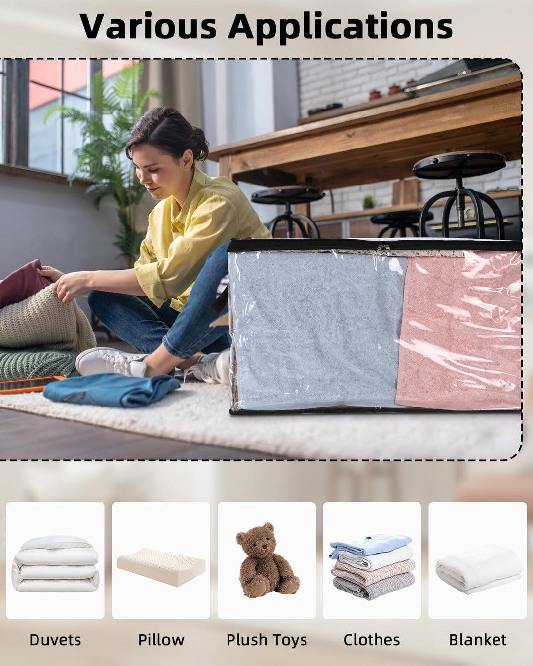 Cexovo Aufbewahrungstasche 4 Stück Grosse Aufbewahrungstasche mit Deckel 60L Kleiderschrank Organize