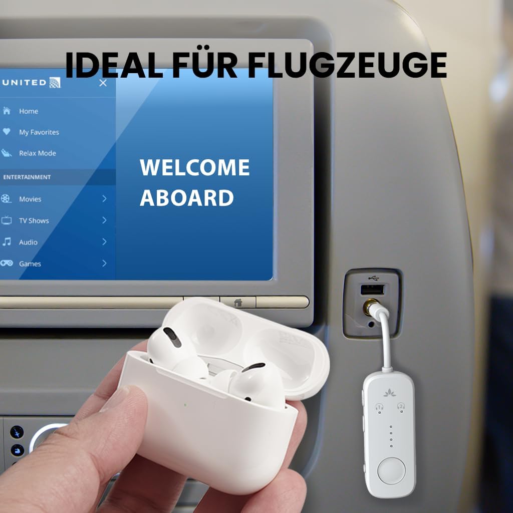 Avantree Relay - Premium Flugzeug Bluetooth 5.3 Adapter für alle Kopfhörer, apt-X geringe Latenz, un