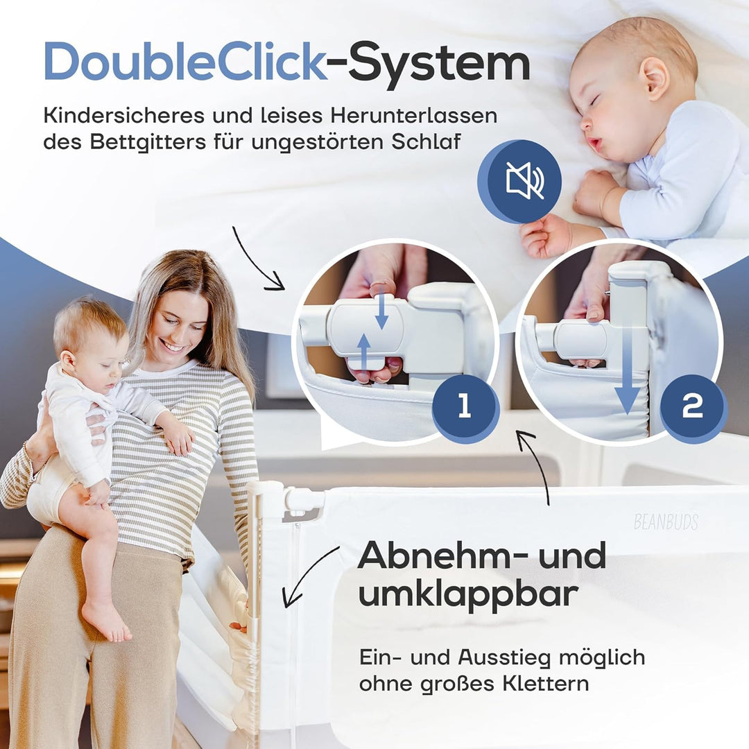 BEANBUDS® Bettgitter Rausfallschutz 180cm [1 Seite] - Bettschutzgitter Lattenrost & Boxspringbett -
