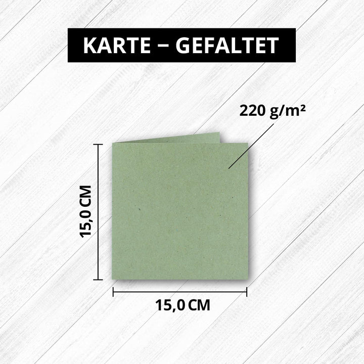 Quadratische Falt-Karten 15 x 15 cm - Vintage Kraftpapier Recycling - Grün - 700 Stück - formstabil