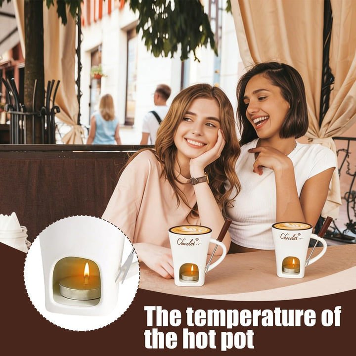 Schokoladen Fondue Becher Set, 130ml Keramik Schokoladenfondue Tasse, Schokoladen-Hot-Pot-Schmelzbec