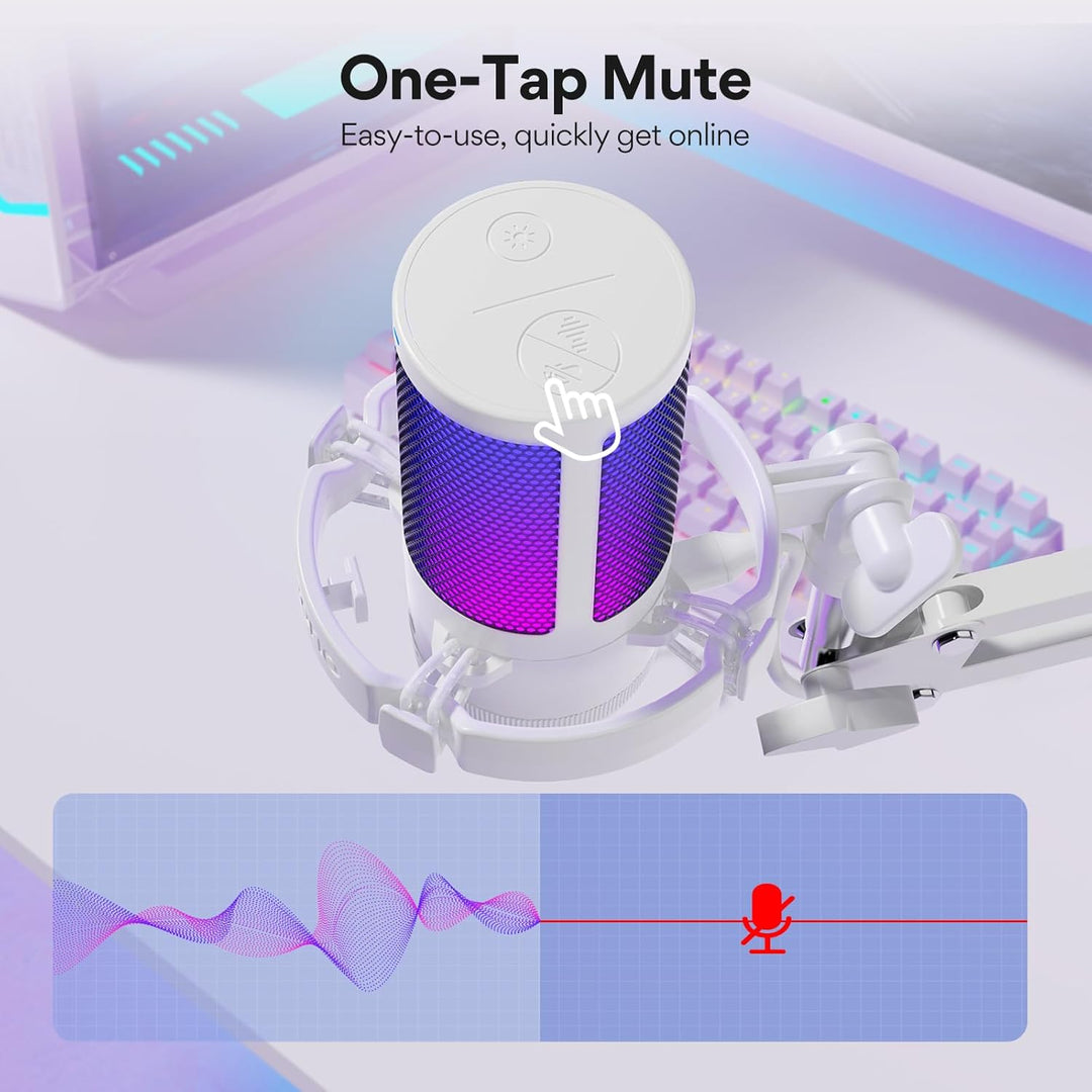 MAONO Gaming Mikrofon, USB Microphone mit RGB-Licht, Geräuschunterdrückung, Stummschaltung, Gain, Ga