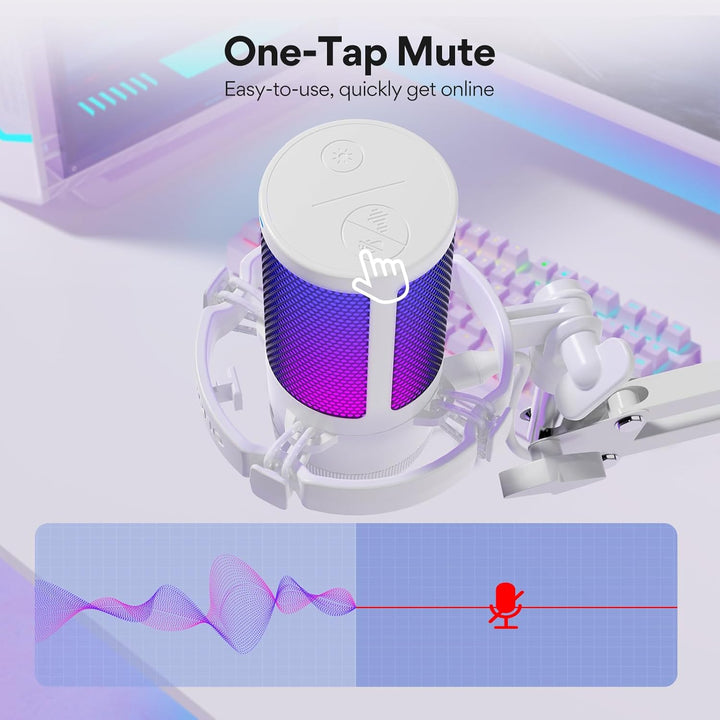 MAONO Gaming Mikrofon, USB Microphone mit RGB-Licht, Geräuschunterdrückung, Stummschaltung, Gain, Ga