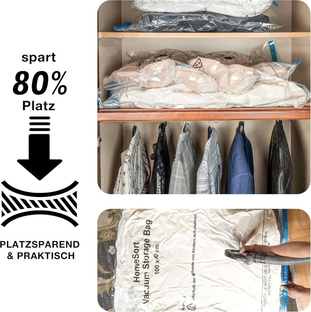 Vakuumbeutel für Kleidung und Bettdecken 8er Pack 3-100x80 cm, 3-80x60cm, 2-70x50 cm,Luftpumpe, Vacu