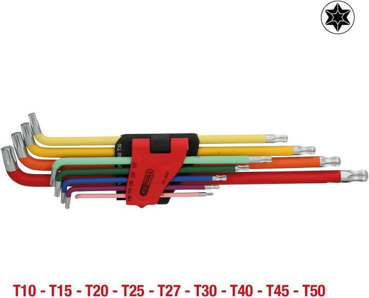 Kugelkopf-Torx-Winkelstiftschlüssel-Satz, Extra lang und 108° abgewinkelt, 9-tlg
