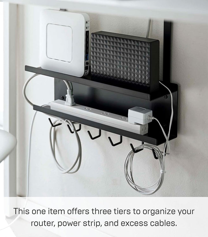Yamazaki 5462 SMART Unter-Tisch Kabel- & Router-Organizer, schwarz, Stahl, Minimalistisches Design,